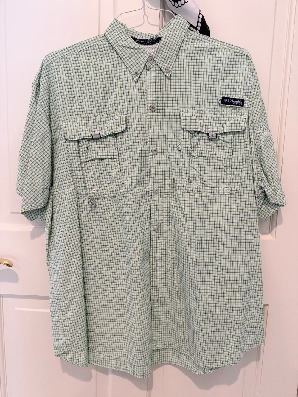Columbia PFG Super Bahama Green Plaid Short-Sleeve Fishing Shirt | XL